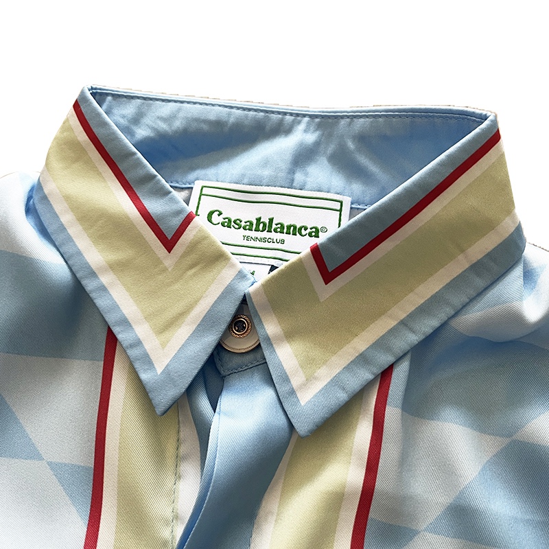 Casablanca Damiers Et Cygne Bleu Silk Shirt In Azzurro - PerfectKickZ