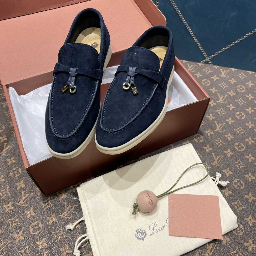 Loro Piana Summer Charms Walk Suede Loafers In Caviar - PerfectKickZ
