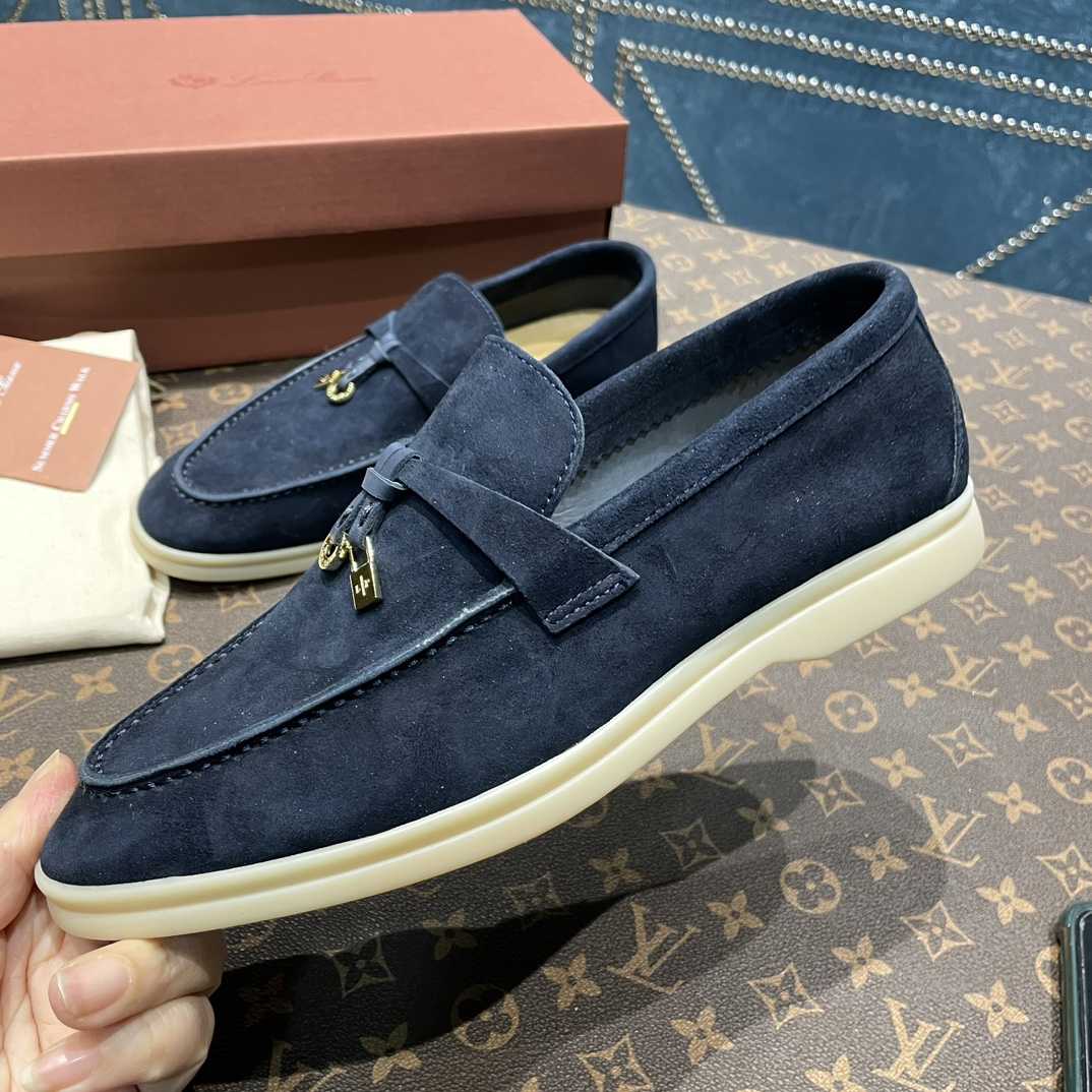 Loro Piana Summer Charms Walk Suede Loafers In Caviar - PerfectKickZ