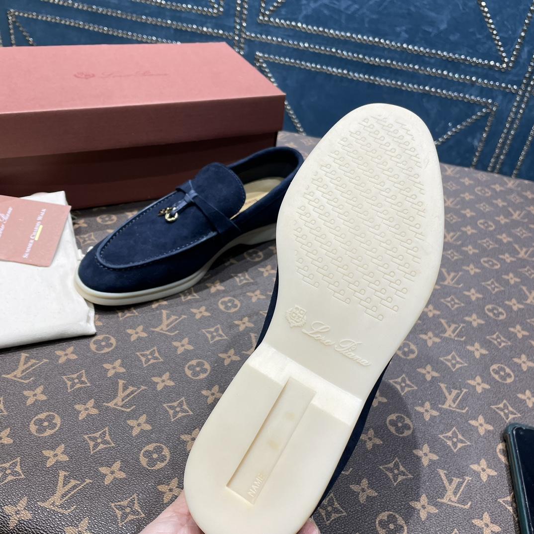Loro Piana Summer Charms Walk Suede Loafers In Caviar - PerfectKickZ
