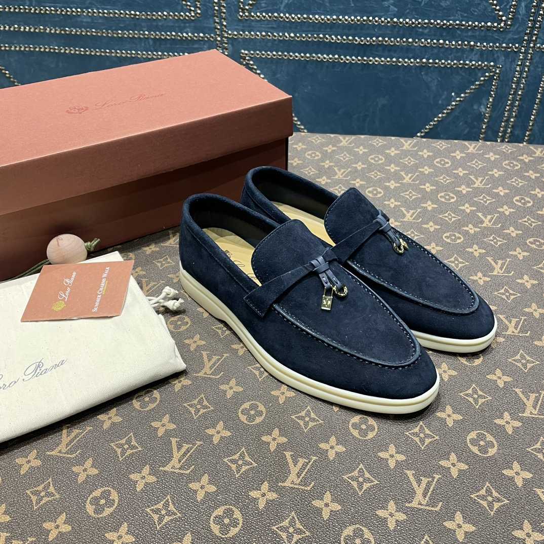 Loro Piana Summer Charms Walk Suede Loafers In Caviar - PerfectKickZ