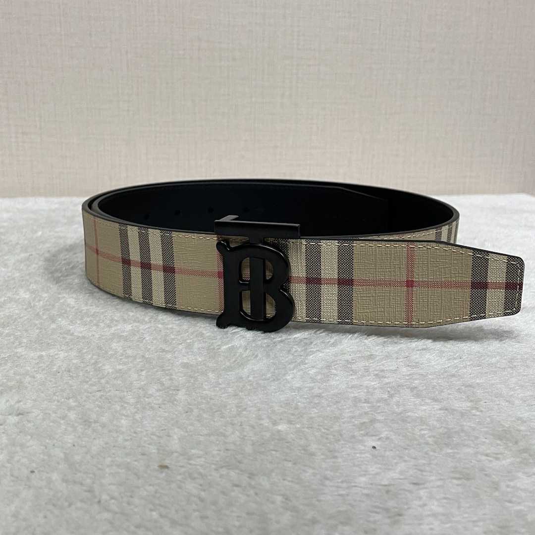 Burberry Check And Leather Reversible TB Belt - PerfectKickZ