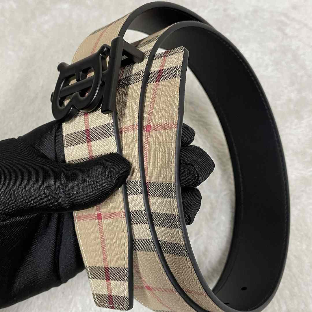 Burberry Check And Leather Reversible TB Belt - PerfectKickZ