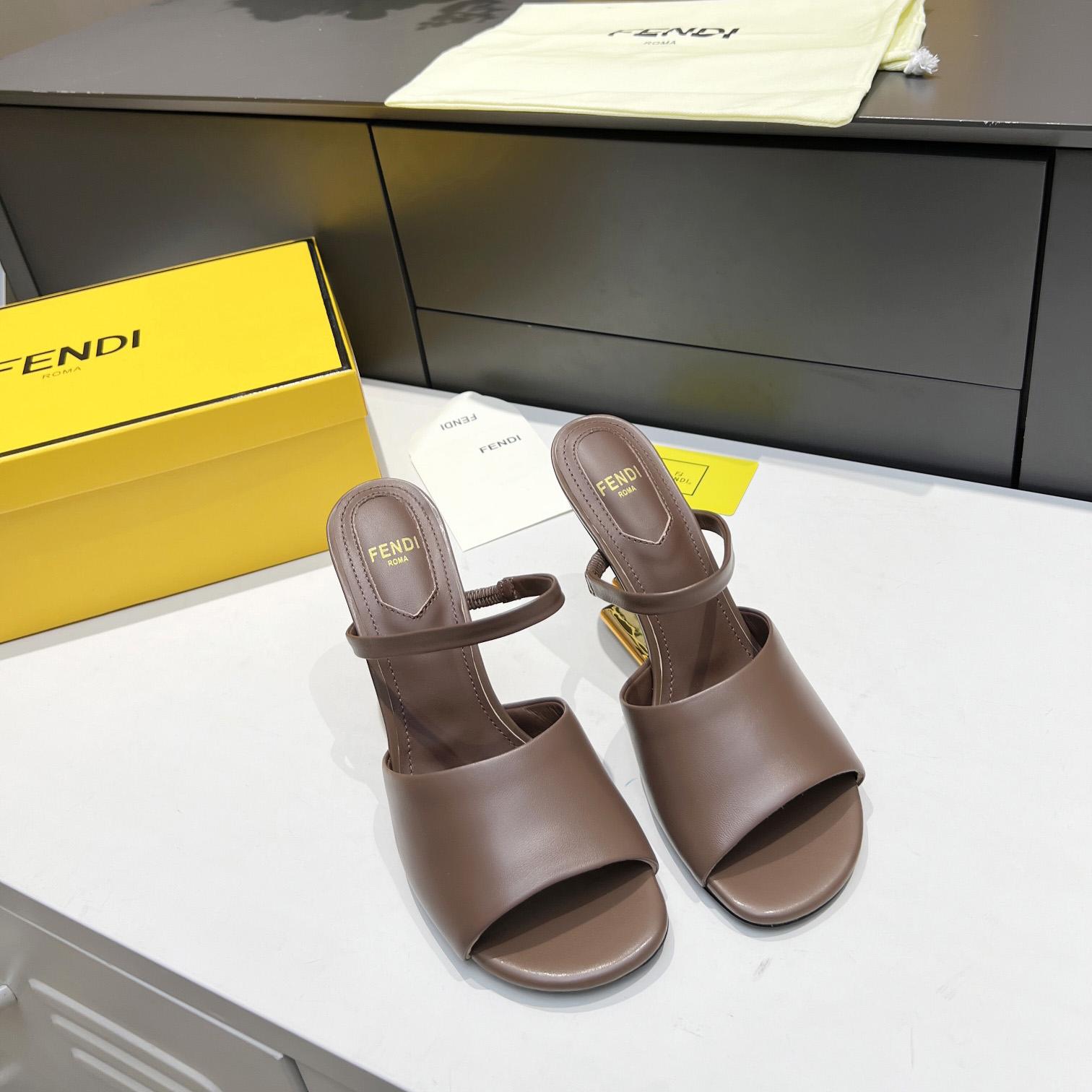 Fendi First Black Leather High-Heeled Sandals - 