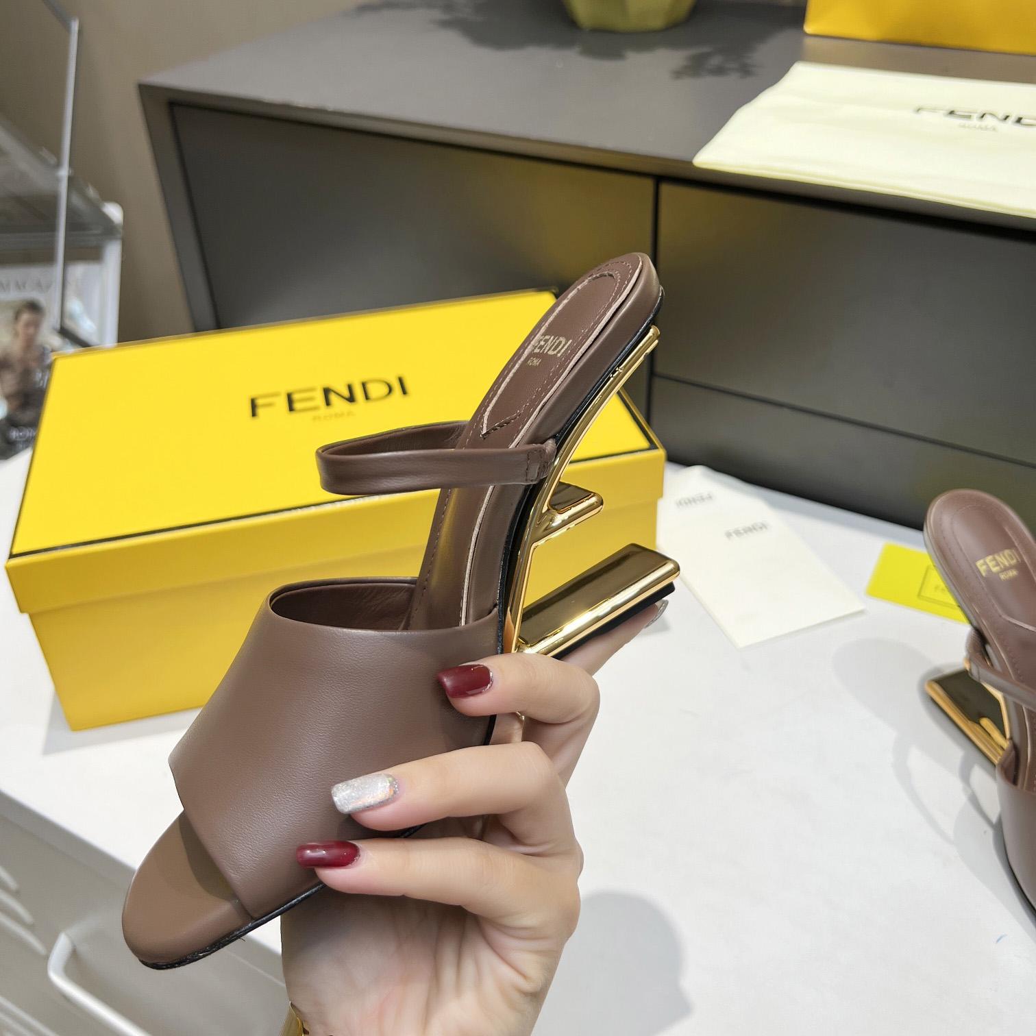 Fendi First Black Leather High-Heeled Sandals - 