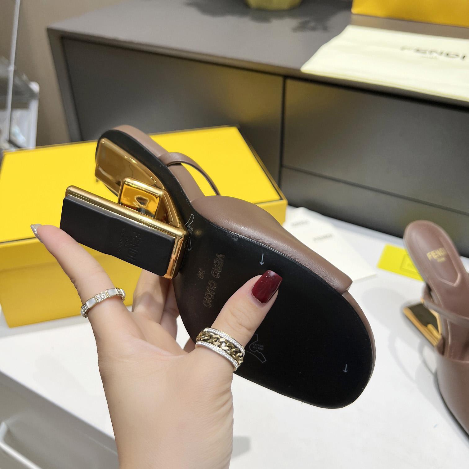 Fendi First Black Leather High-Heeled Sandals - 