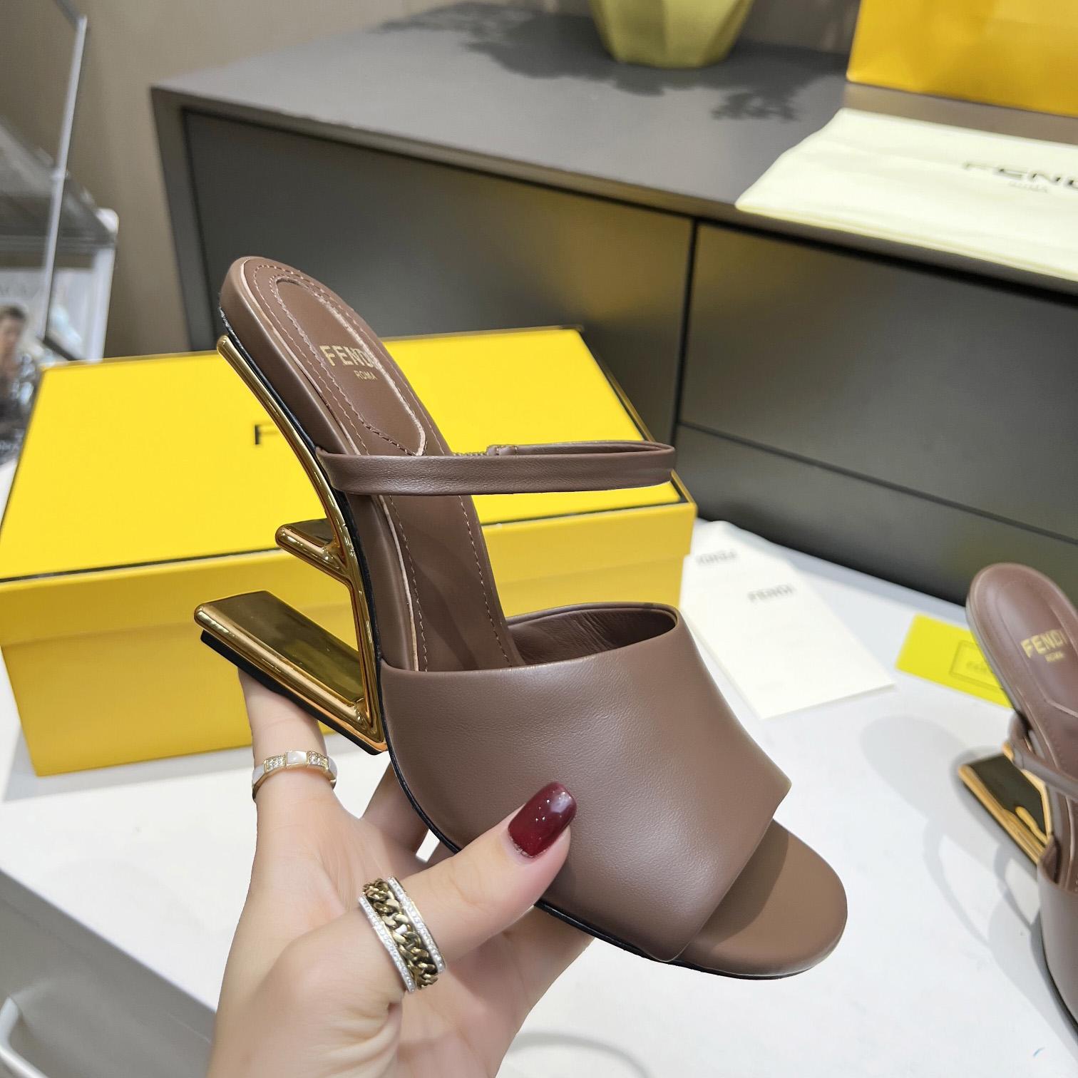 Fendi First Black Leather High-Heeled Sandals - 