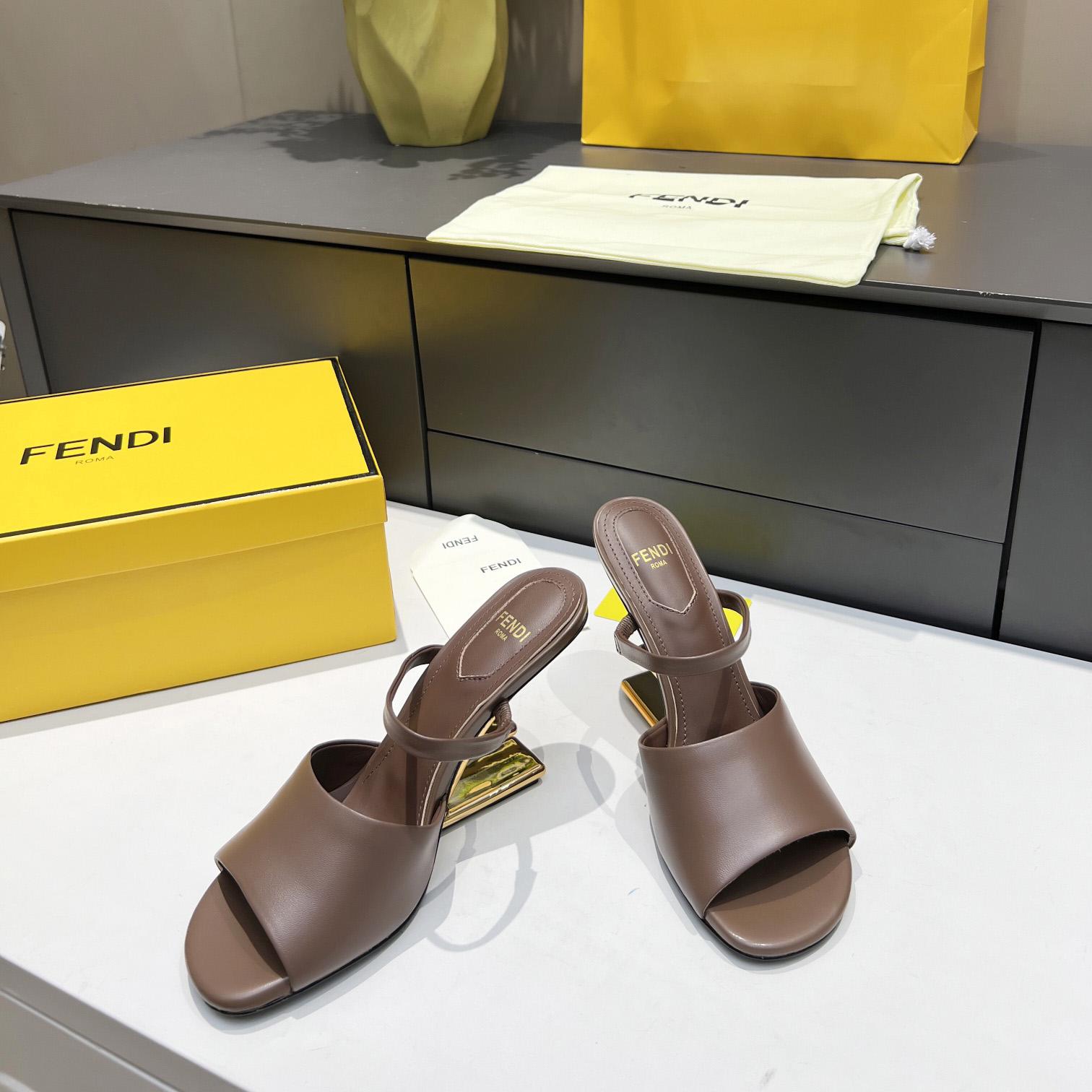 Fendi First Black Leather High-Heeled Sandals - 