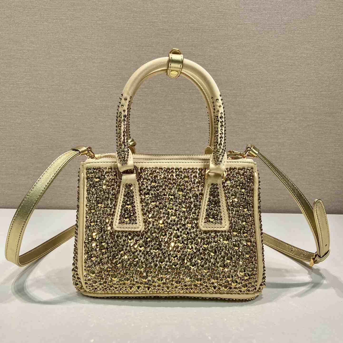 Prada Galleria Satin Mini-bag With Crystals - PerfectKickZ