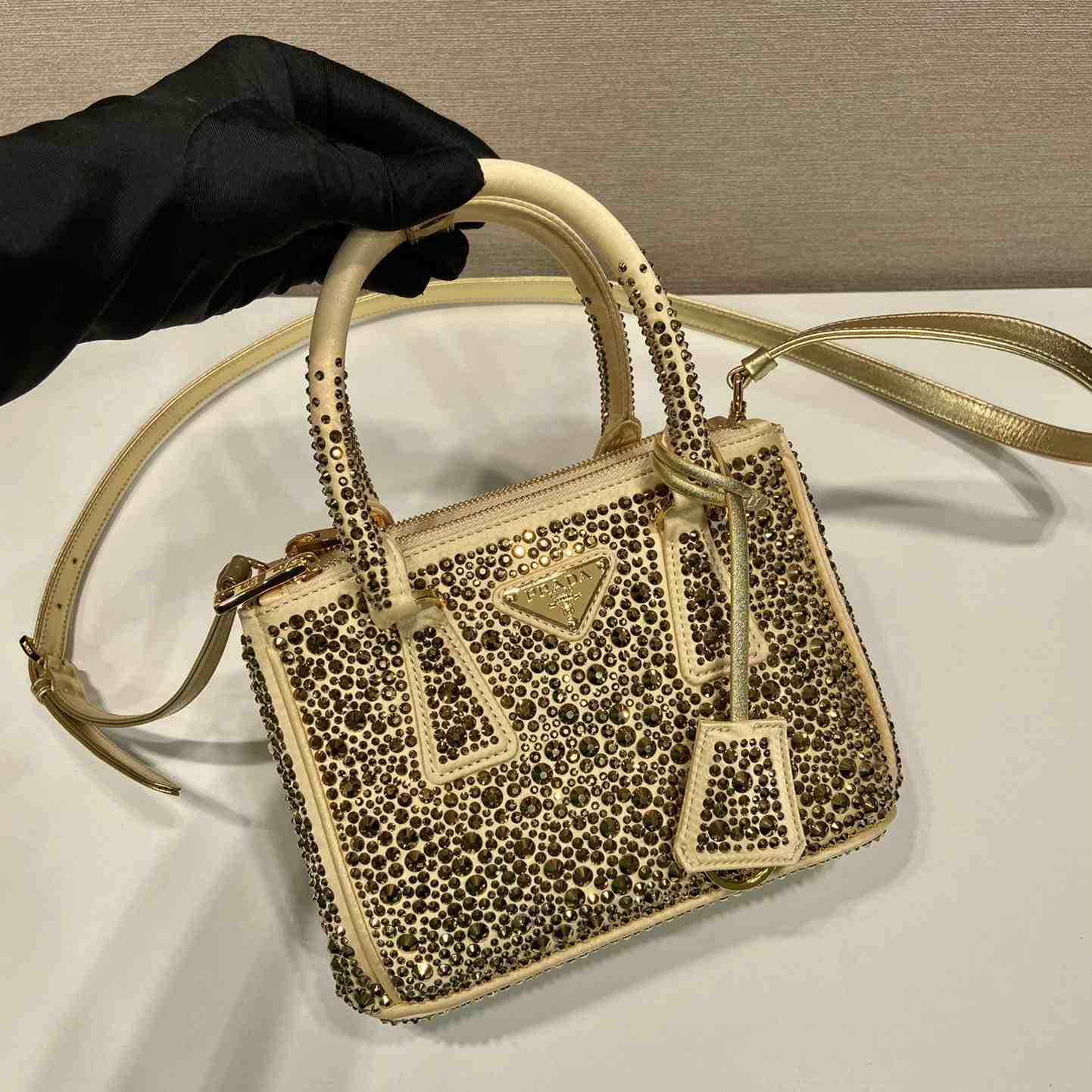 Prada Galleria Satin Mini-bag With Crystals - PerfectKickZ