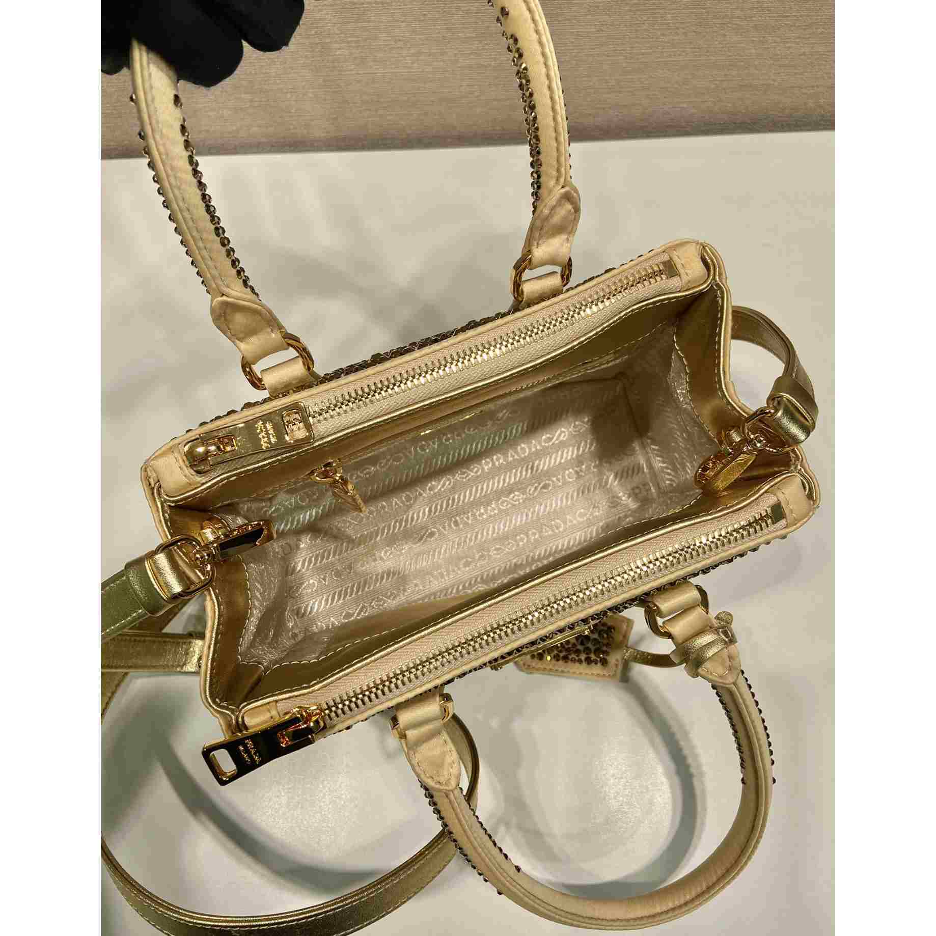 Prada Galleria Satin Mini-bag With Crystals - PerfectKickZ