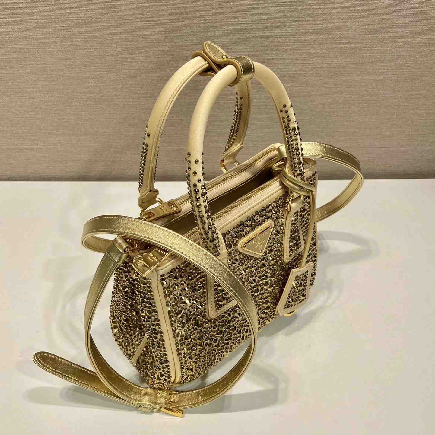 Prada Galleria Satin Mini-bag With Crystals - PerfectKickZ
