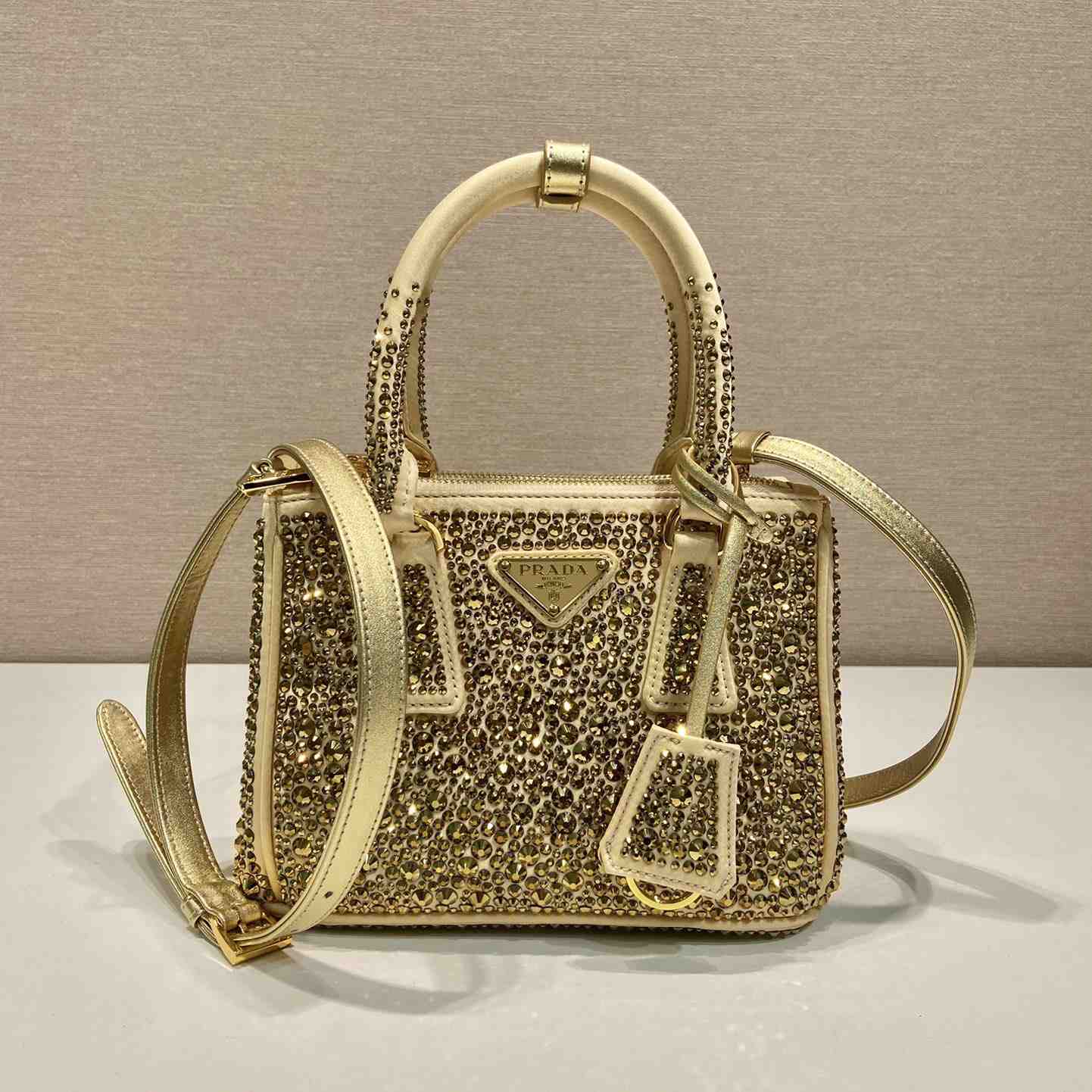 Prada Galleria Satin Mini-bag With Crystals - PerfectKickZ