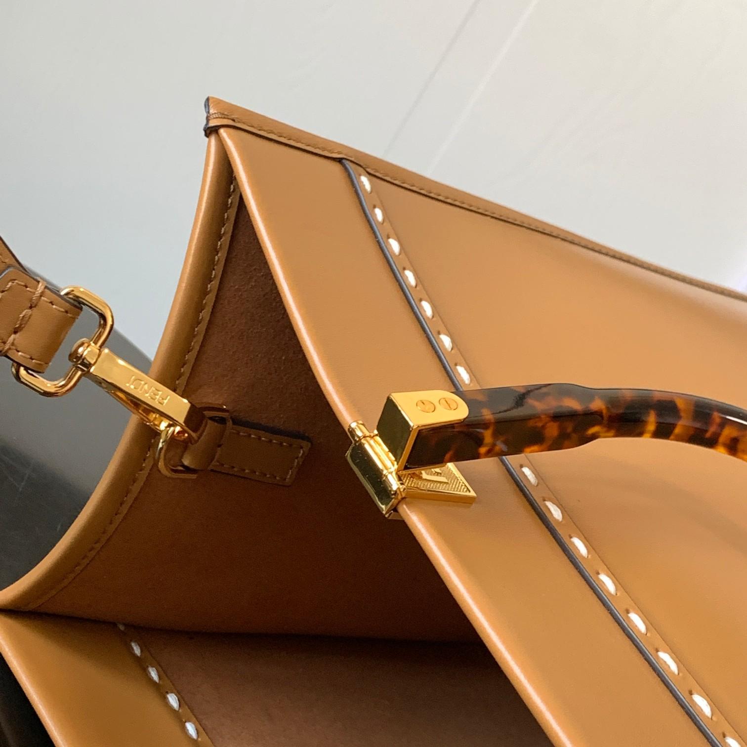 Fendi Sunshine Medium Light Brown Leather And Elaphe Shopper Bag - PerfectKickZ