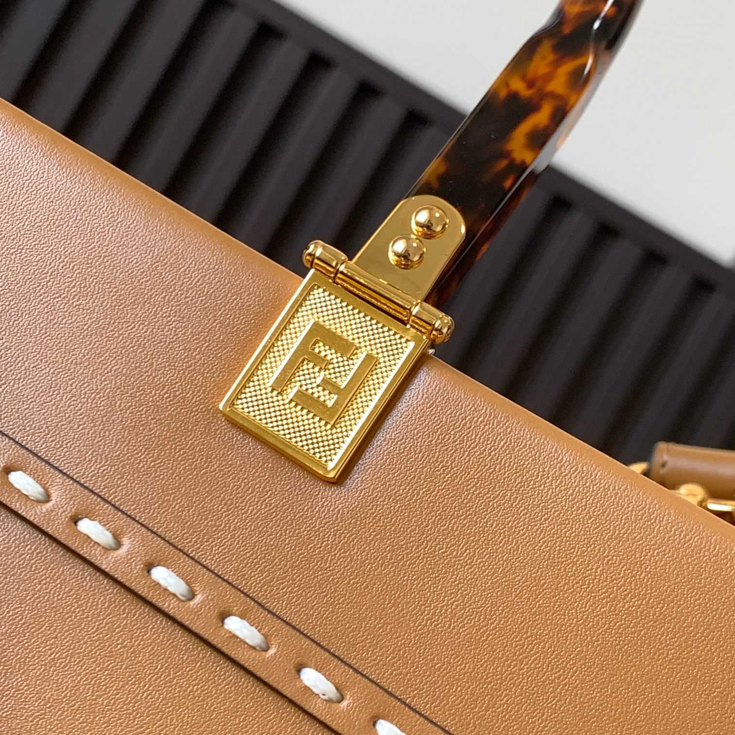 Fendi Sunshine Medium Light Brown Leather And Elaphe Shopper Bag - PerfectKickZ