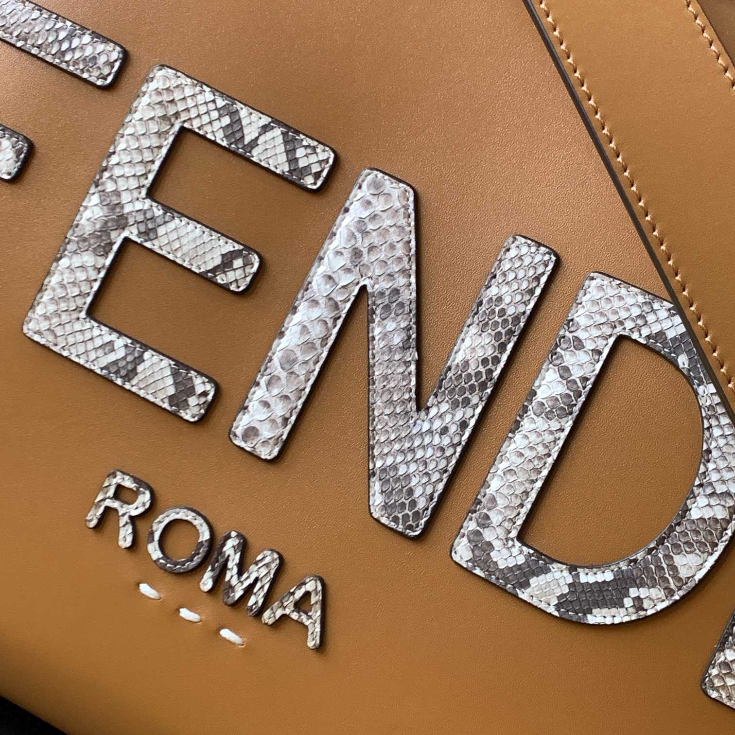 Fendi Sunshine Medium Light Brown Leather And Elaphe Shopper Bag - PerfectKickZ