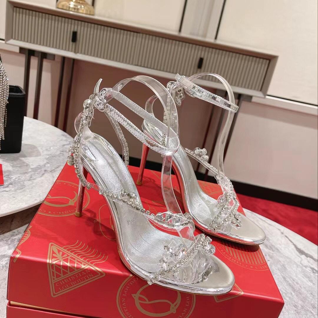 Christian Louboutin Joli Queen 100 Crystal-Embellished Ankle-Strap Sandlas - PerfectKickZ