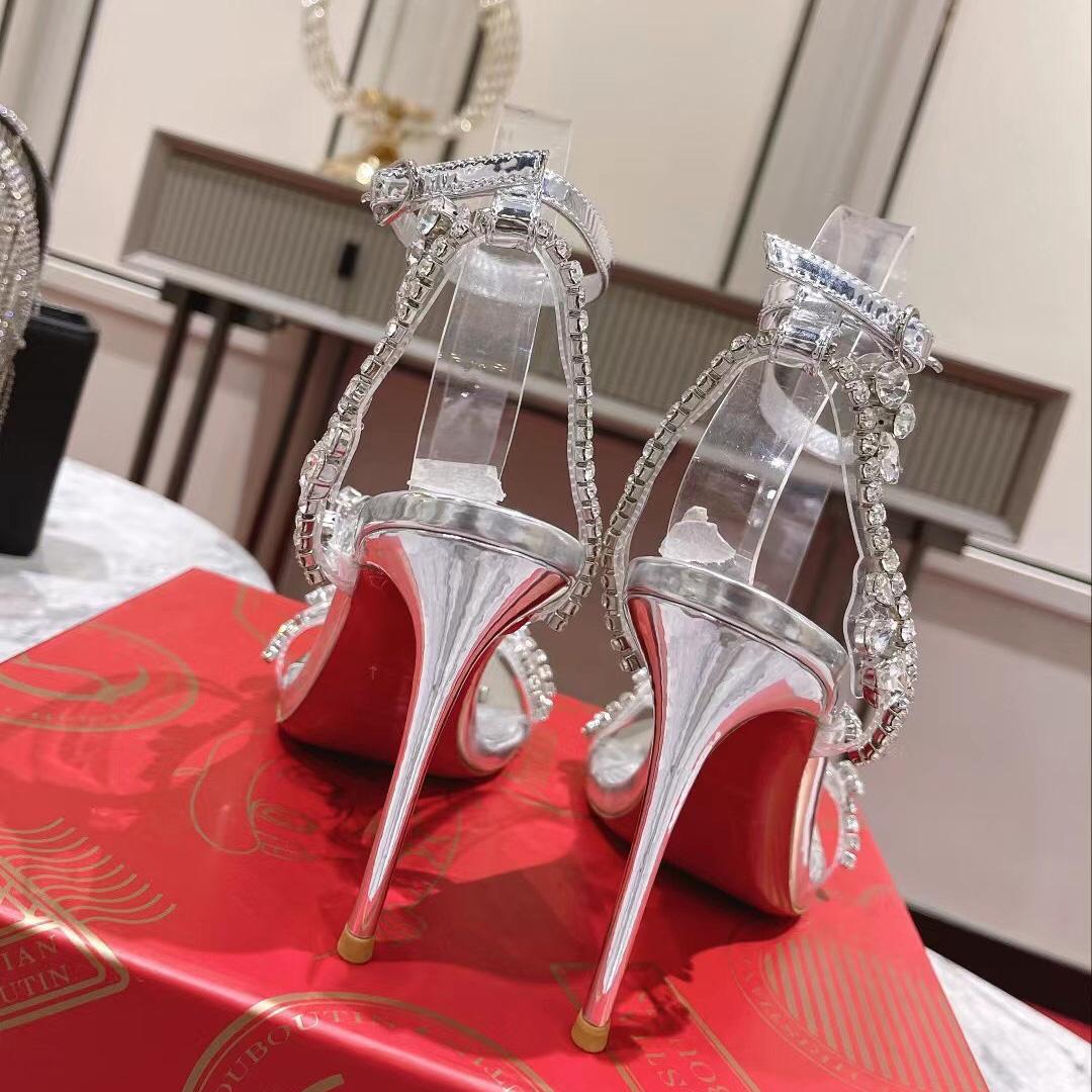Christian Louboutin Joli Queen 100 Crystal-Embellished Ankle-Strap Sandlas - PerfectKickZ