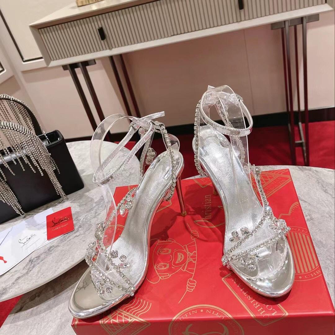 Christian Louboutin Joli Queen 100 Crystal-Embellished Ankle-Strap Sandlas - PerfectKickZ