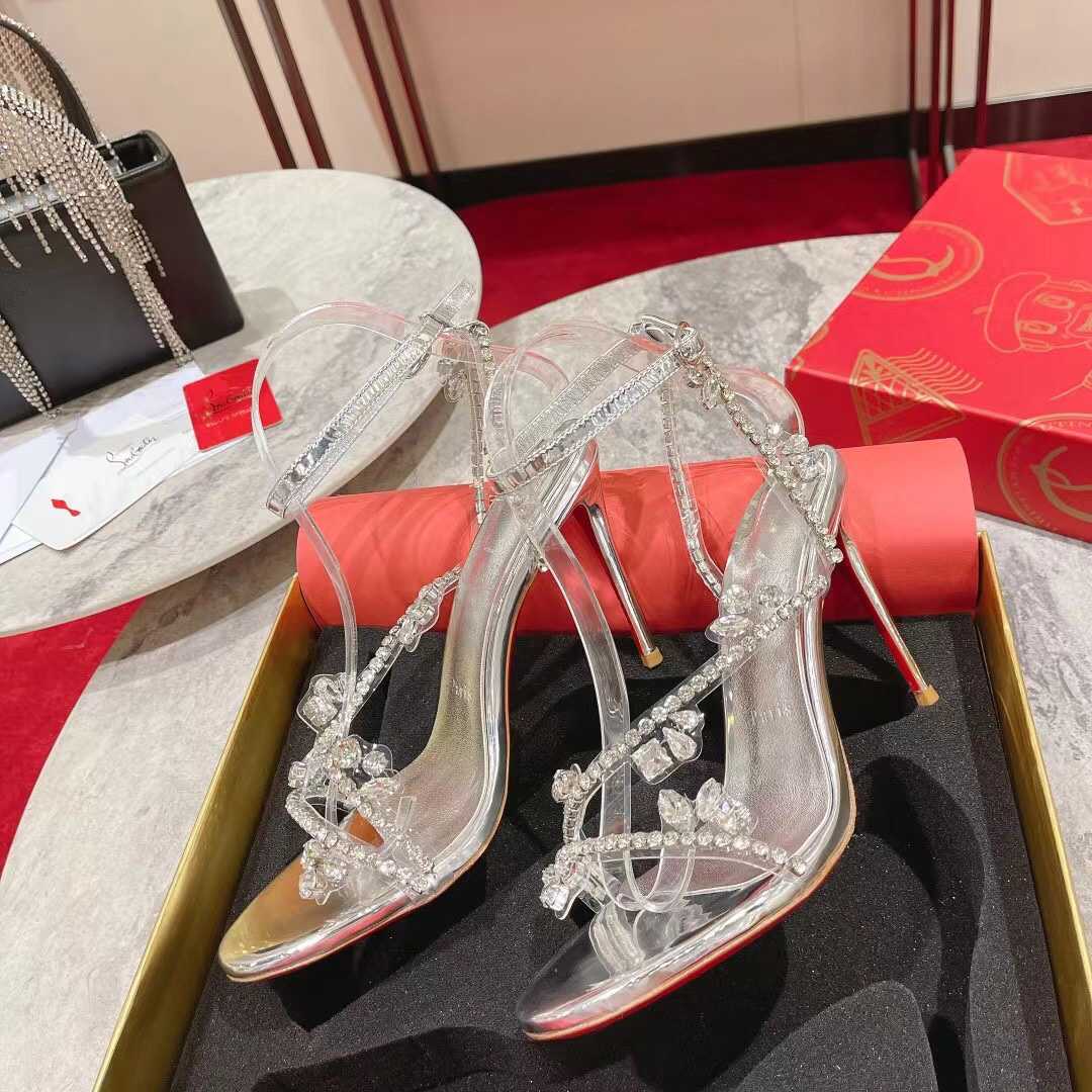 Christian Louboutin Joli Queen 100 Crystal-Embellished Ankle-Strap Sandlas - PerfectKickZ
