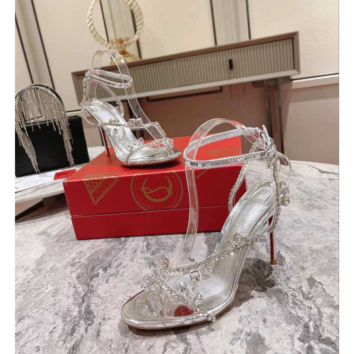 Christian Louboutin Joli Queen 100 Crystal-Embellished Ankle-Strap Sandlas - PerfectKickZ