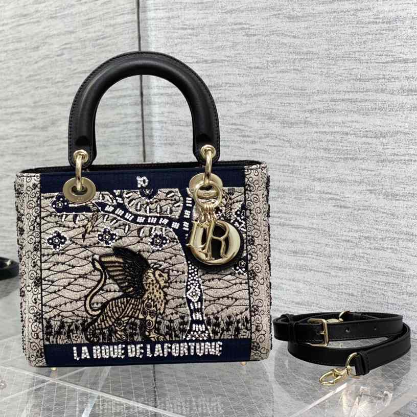 Dior Embroidered La Roue La Fortune Tarot Medium Lady Dior Blue - PerfectKickZ