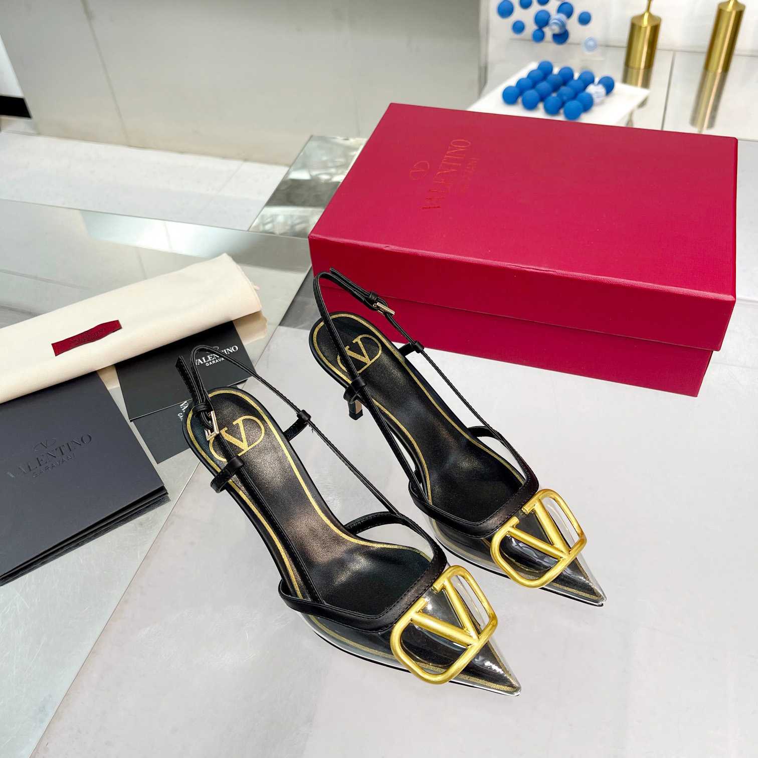 Valenti  VLogo Signature Slingback Pump In Transparent Polymer Material  80MM - PerfectKickZ