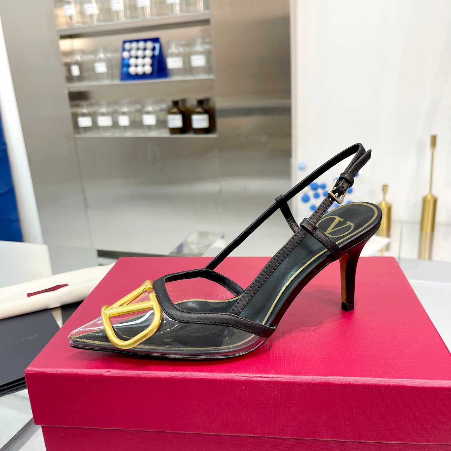 Valenti  VLogo Signature Slingback Pump In Transparent Polymer Material  80MM - PerfectKickZ