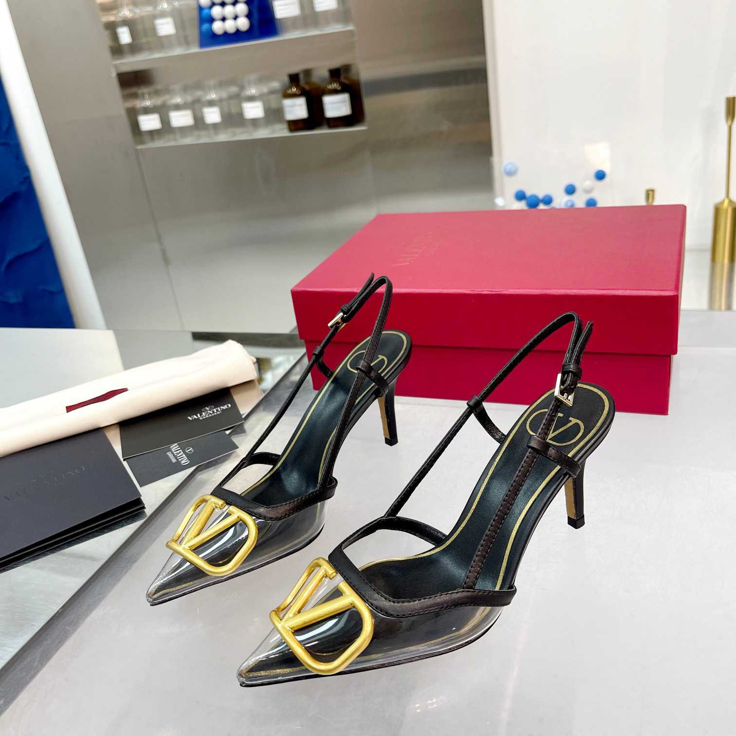 Valenti  VLogo Signature Slingback Pump In Transparent Polymer Material  80MM - PerfectKickZ