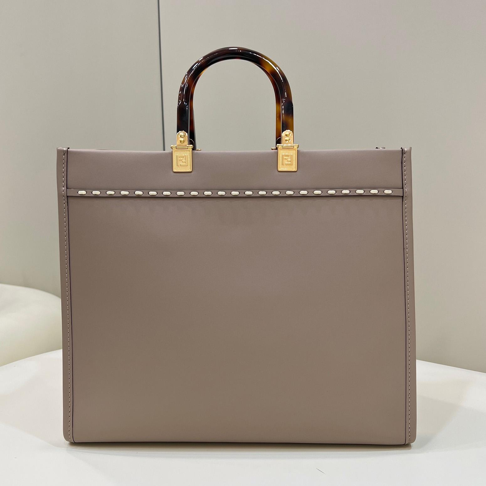 Fendi Sunshine Medium Beige Leather And Elaphe Shopper - PerfectKickZ