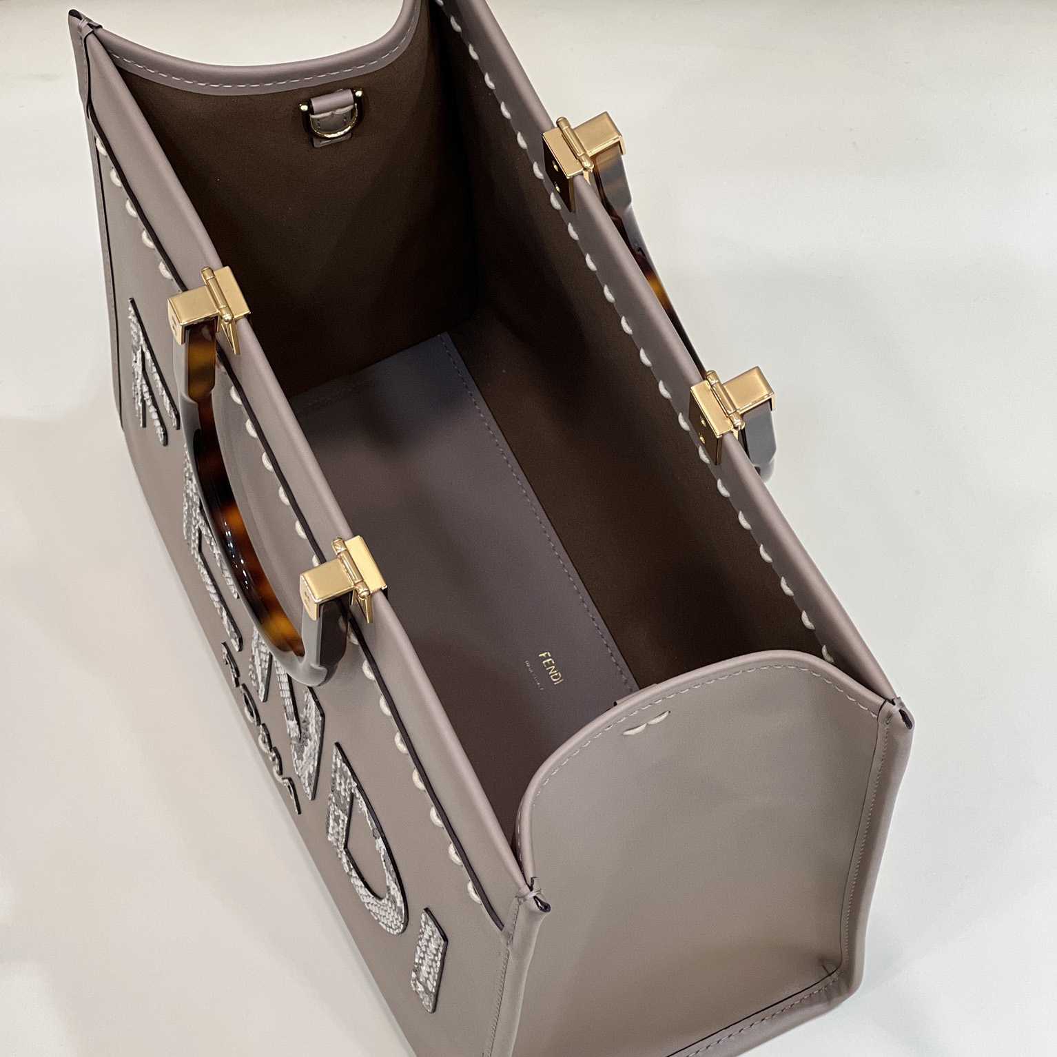 Fendi Sunshine Medium Beige Leather And Elaphe Shopper - PerfectKickZ