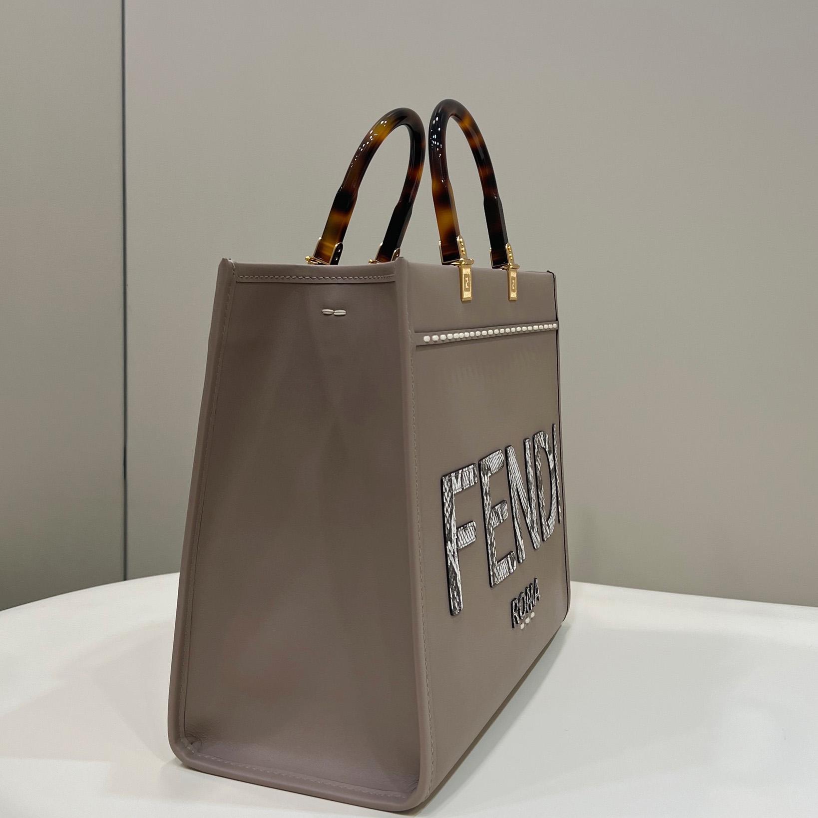 Fendi Sunshine Medium Beige Leather And Elaphe Shopper - PerfectKickZ