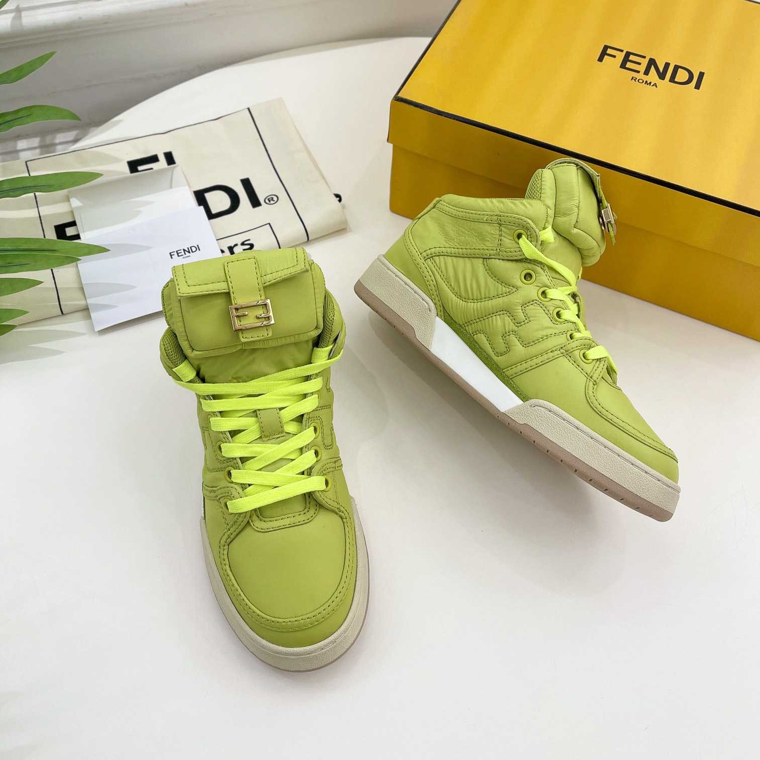 Fendi Match Acid Green Nylon High-Tops Sneaker - PerfectKickZ