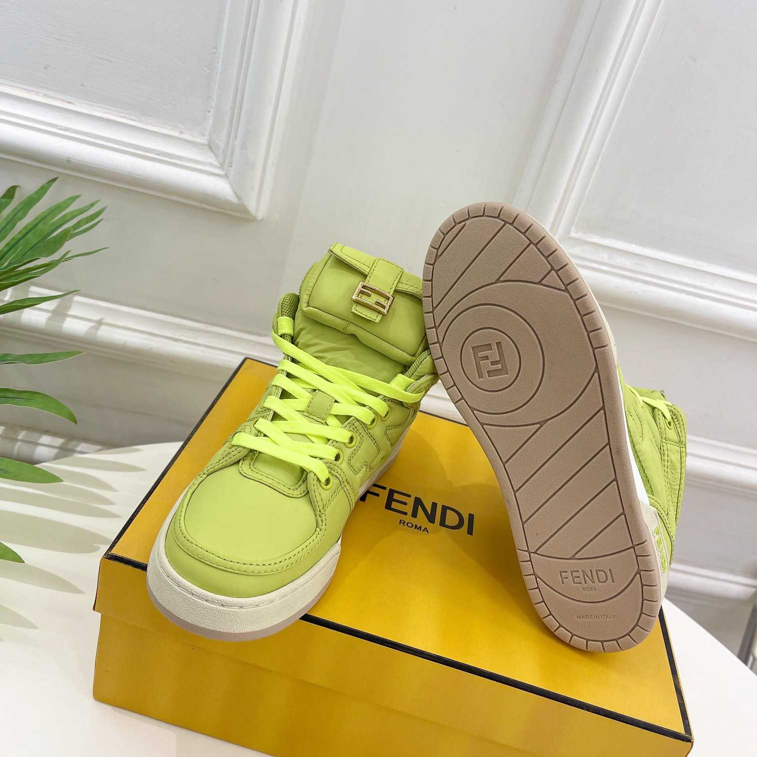 Fendi Match Acid Green Nylon High-Tops Sneaker - PerfectKickZ