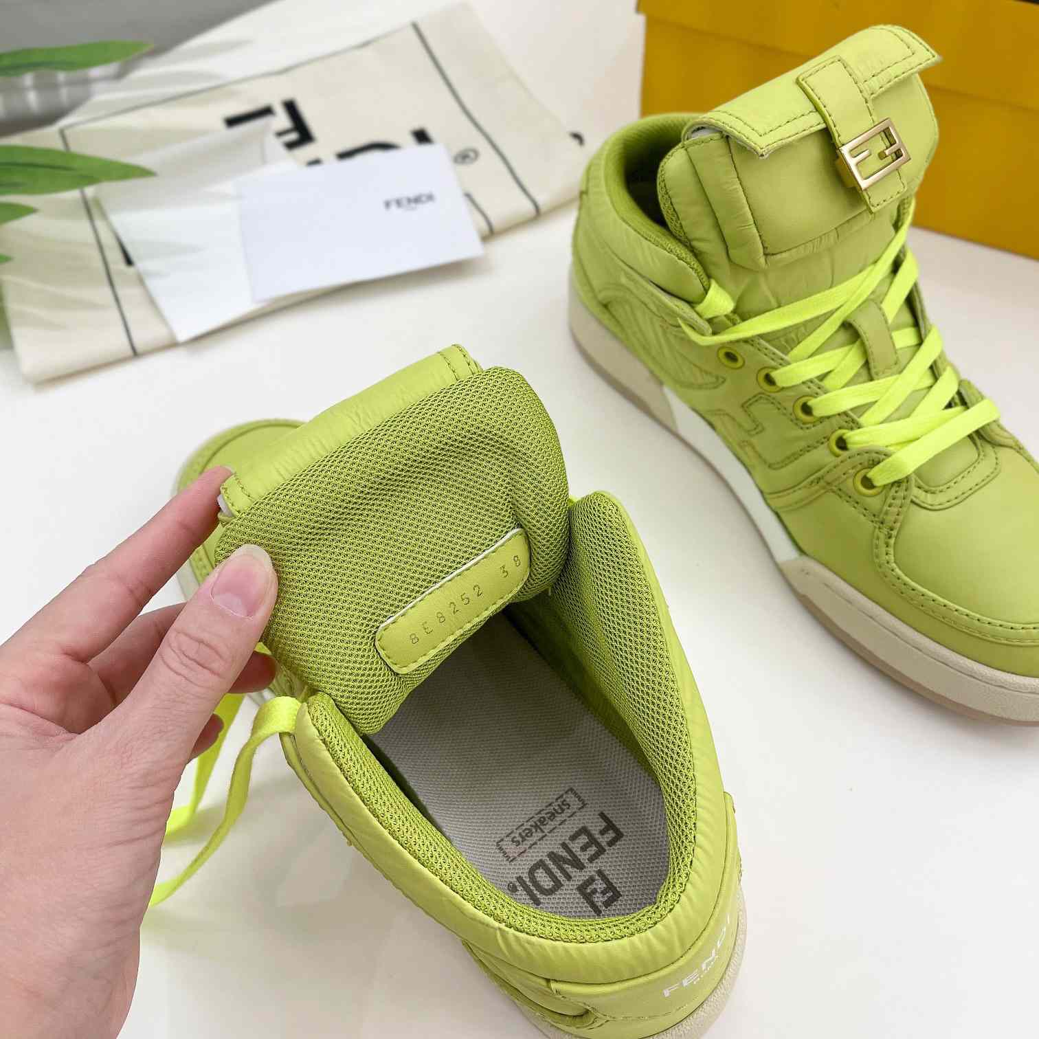 Fendi Match Acid Green Nylon High-Tops Sneaker - PerfectKickZ