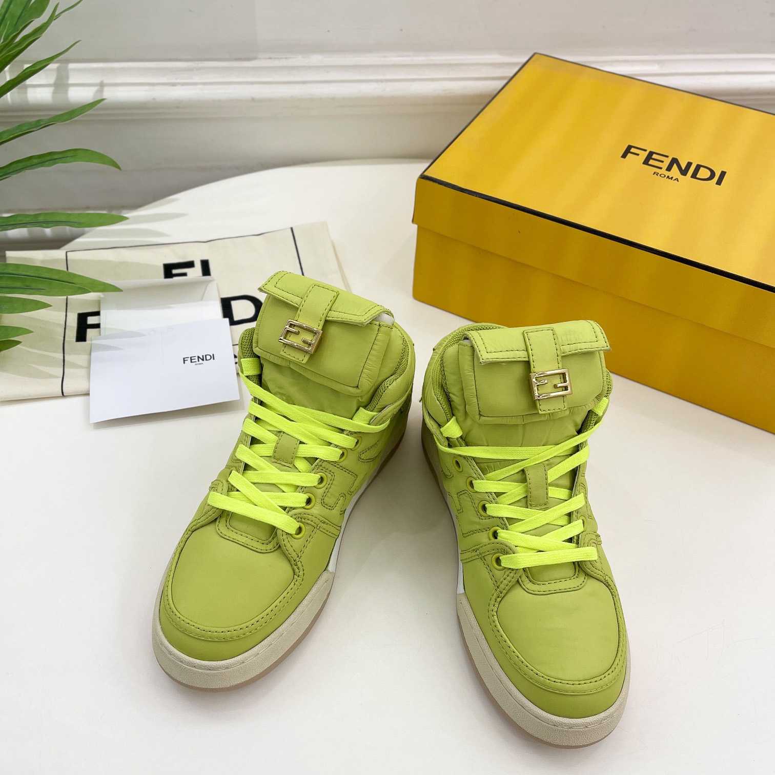 Fendi Match Acid Green Nylon High-Tops Sneaker - PerfectKickZ
