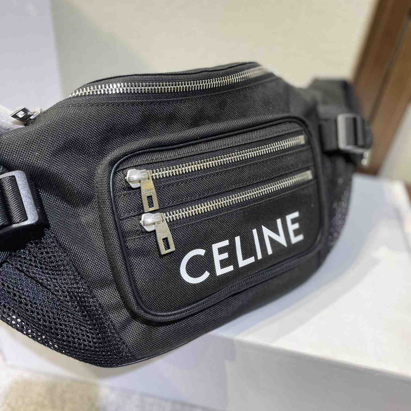 Celine Large Zipped Belt Bag Trekking In Nylon With Celine Print Black - PerfectKickZ