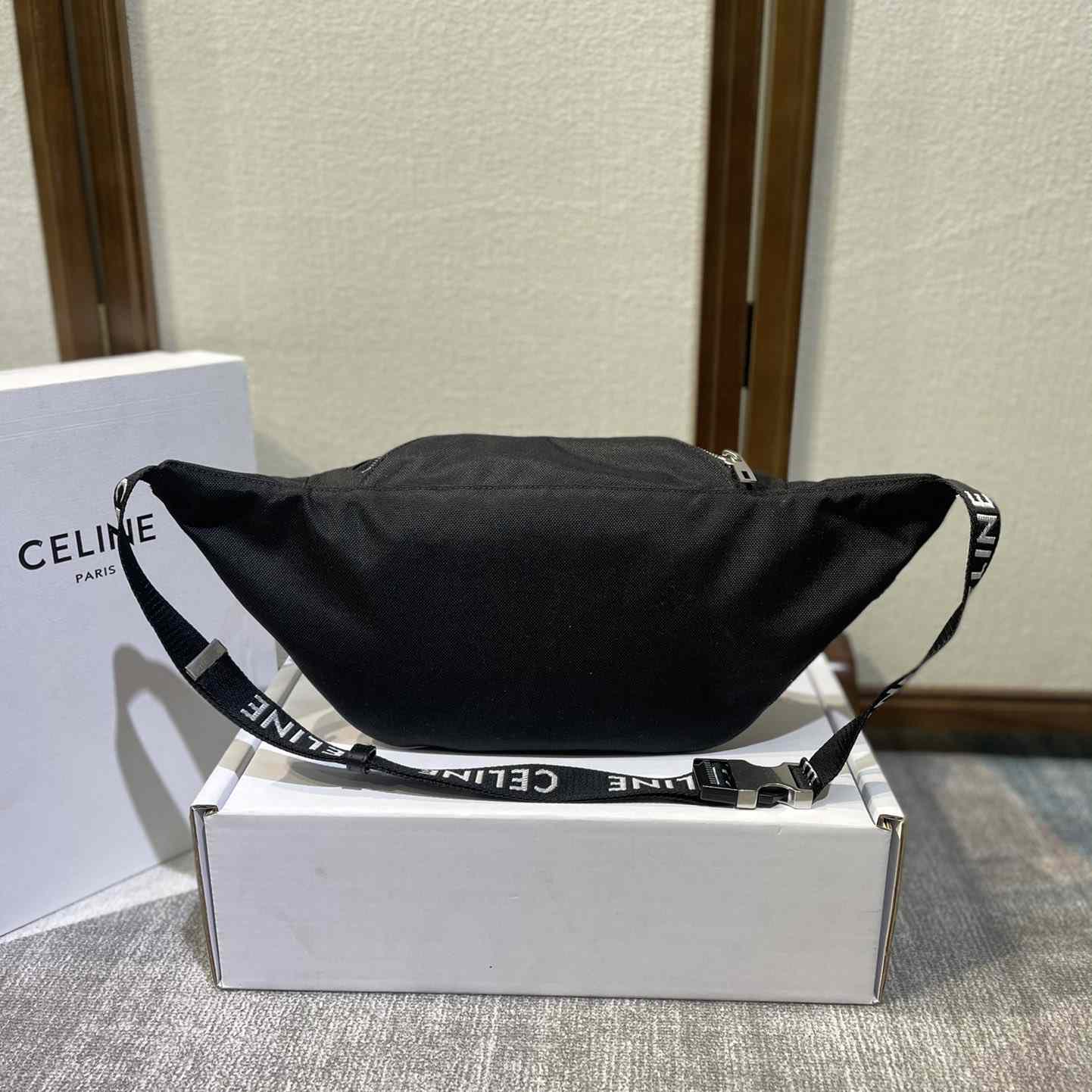 Celine Large Zipped Belt Bag Trekking In Nylon With Celine Print Black - PerfectKickZ