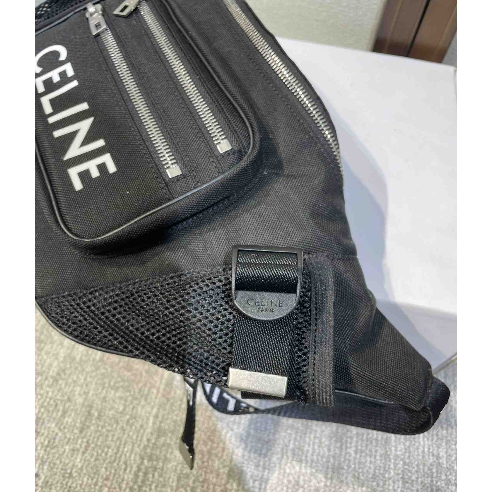 Celine Large Zipped Belt Bag Trekking In Nylon With Celine Print Black - PerfectKickZ