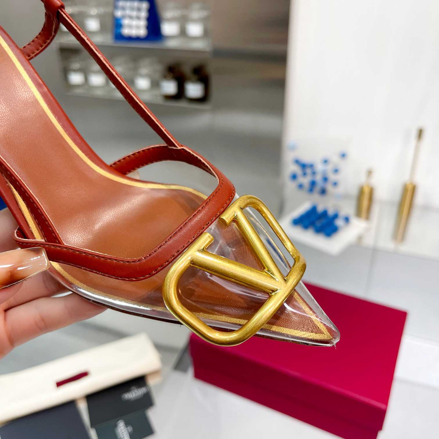 Valenti VLogo Signature Slingback Pump In Transparent Polymer Material  80MM - PerfectKickZ