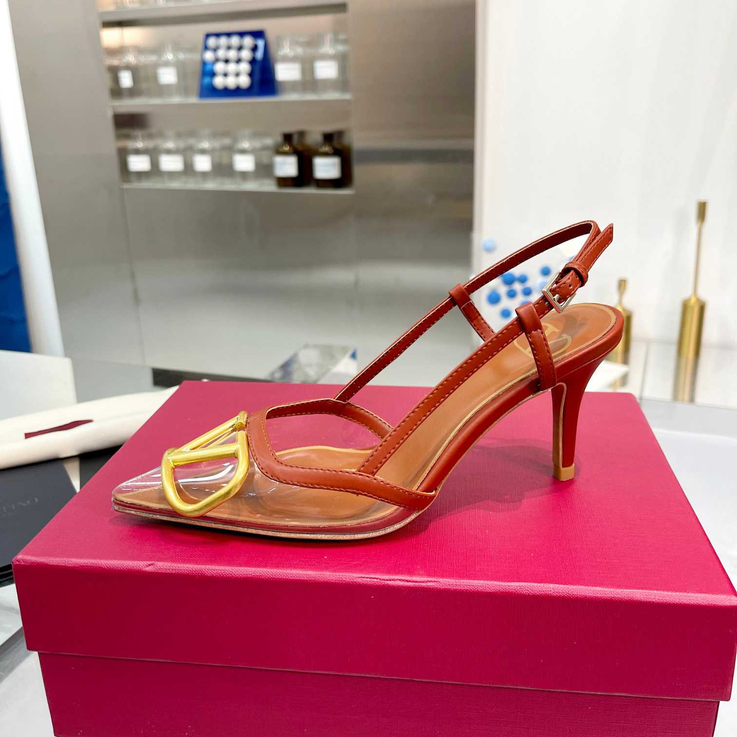 Valenti VLogo Signature Slingback Pump In Transparent Polymer Material  80MM - PerfectKickZ