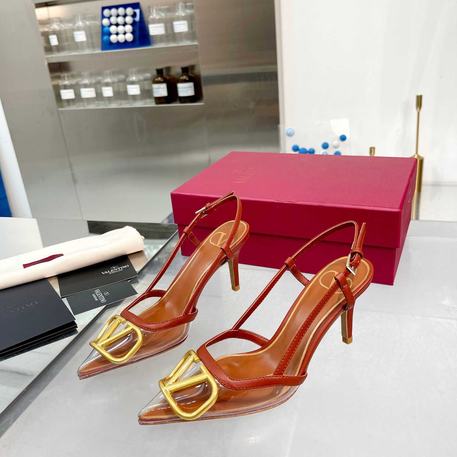 Valenti VLogo Signature Slingback Pump In Transparent Polymer Material  80MM - PerfectKickZ