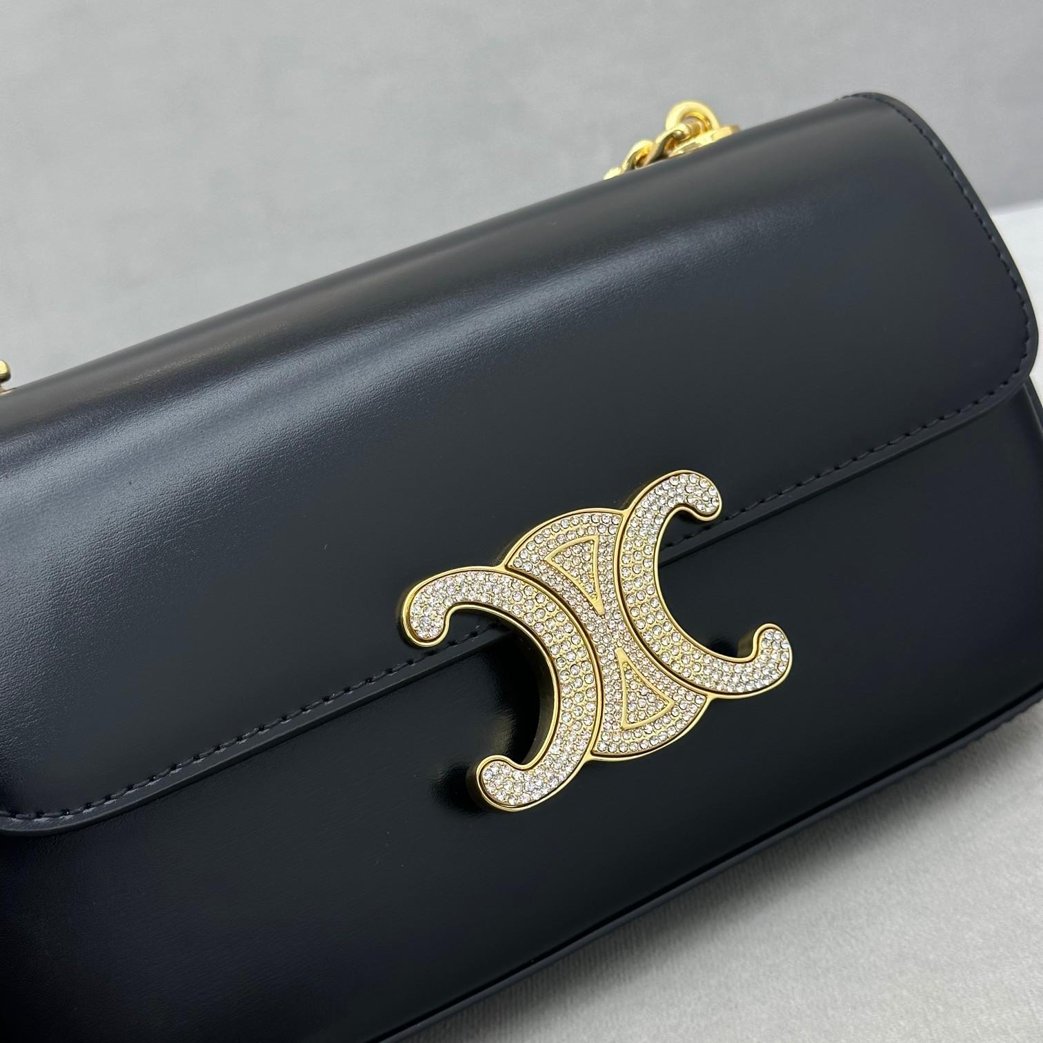 Celine Chain Shoulder Bag Triomphe With Strass Closure In Shiny Calfskin  - 
