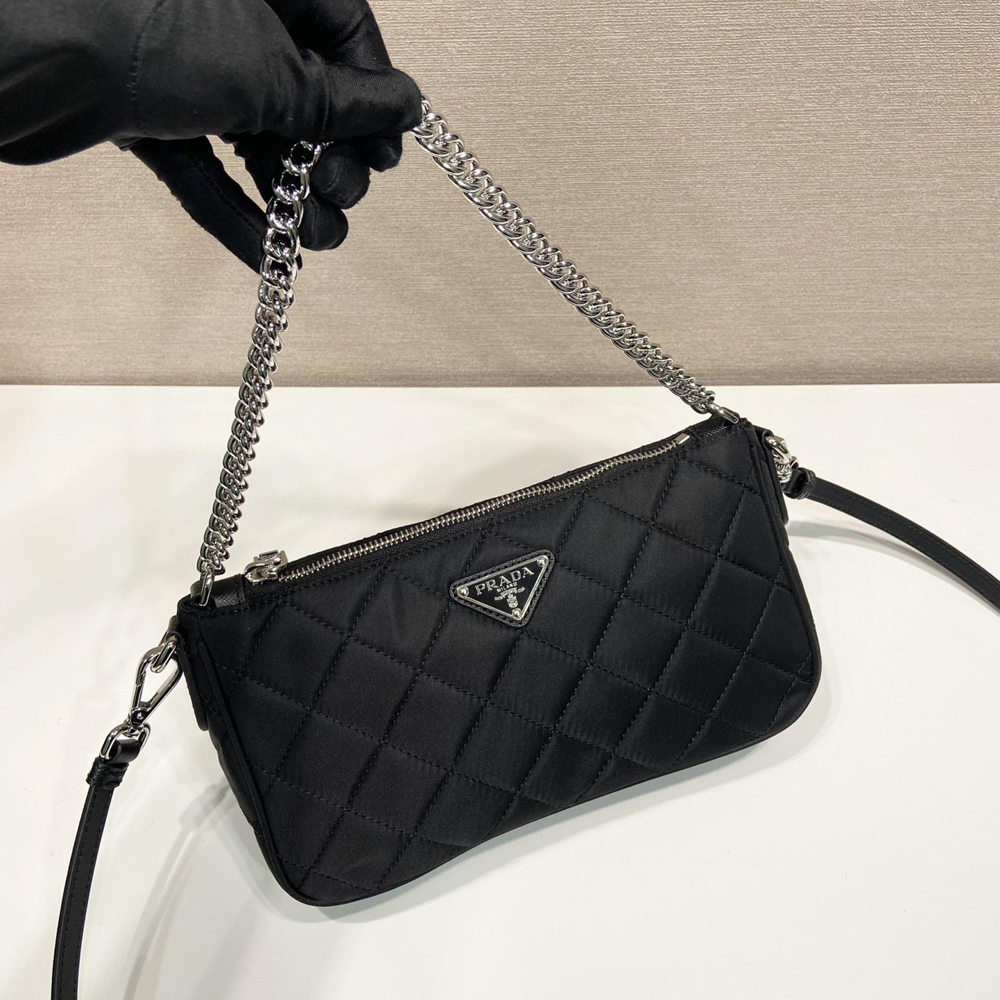 Prada Tessuto Nylon Quilted Chain Convertible Crossbody Bag - 