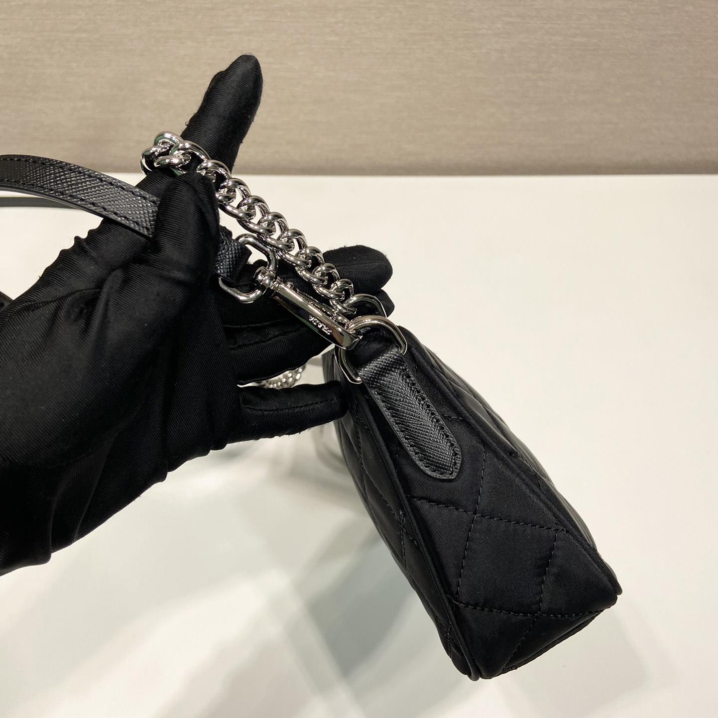 Prada Tessuto Nylon Quilted Chain Convertible Crossbody Bag - 