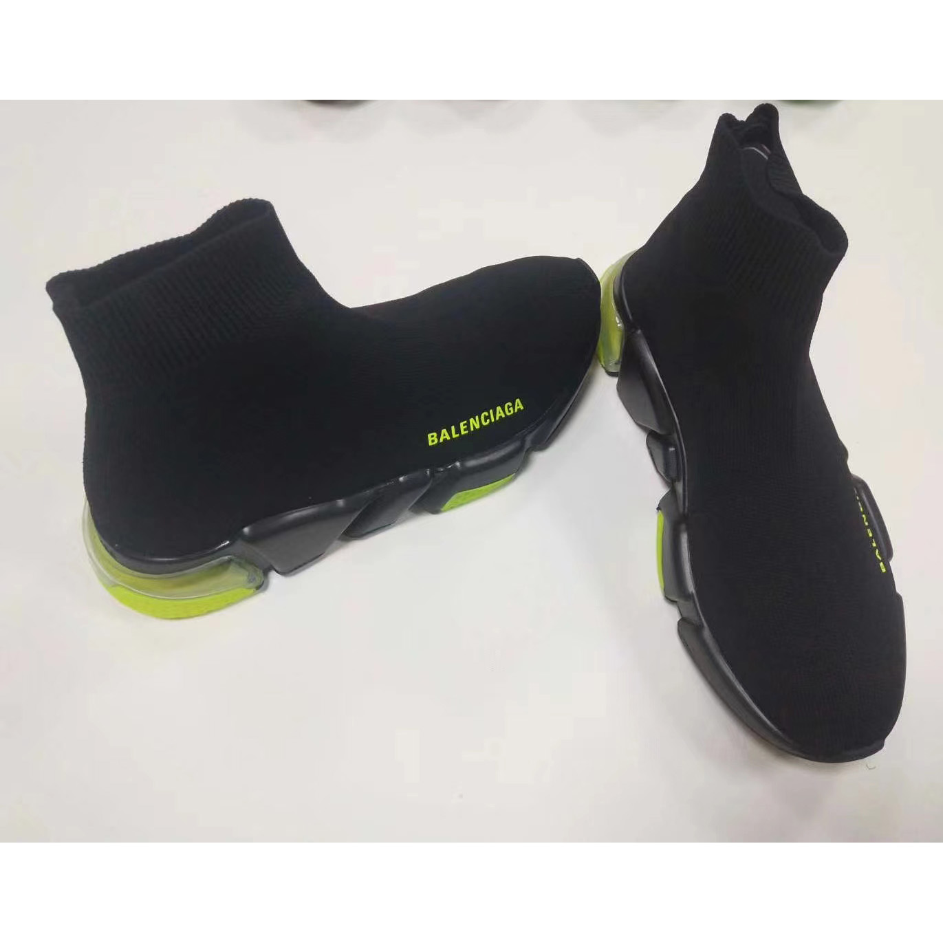 Balenciaga Wmns Speed Clear Sole Trainer 'Black Yellow Fluo' Knit Sneaker  - PerfectKickZ