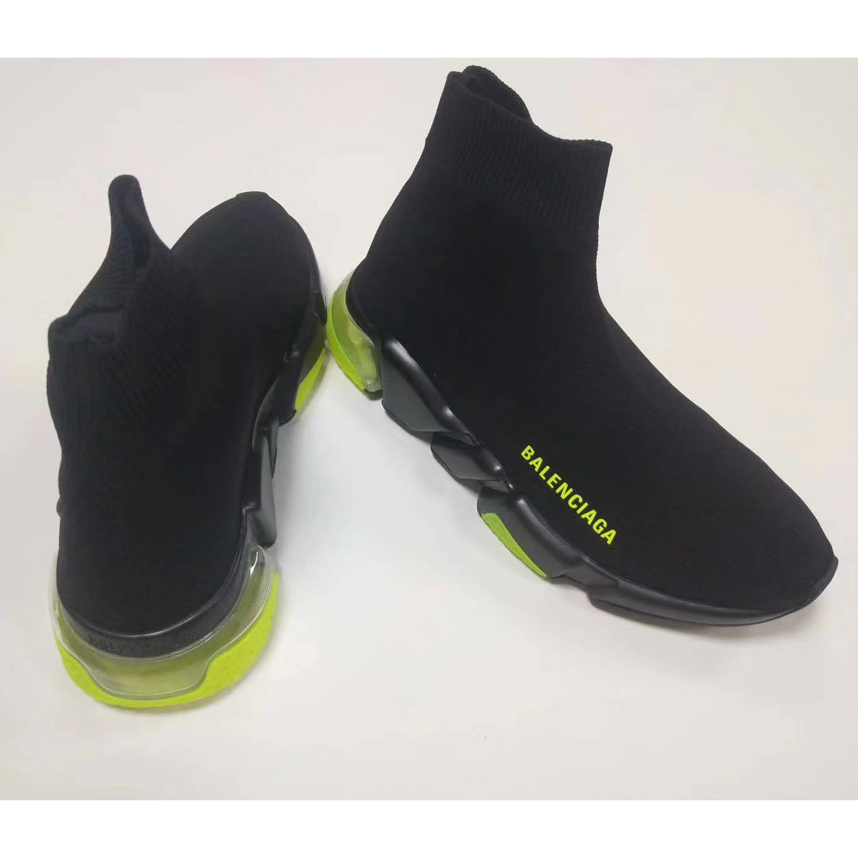 Balenciaga Wmns Speed Clear Sole Trainer 'Black Yellow Fluo' Knit Sneaker  - PerfectKickZ