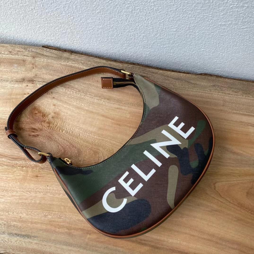 Celine Canvas Calfskin Camouflage Ava Logo Triomphe Shoulder Bag Khaki (24.5-18-7.5cm) - PerfectKickZ