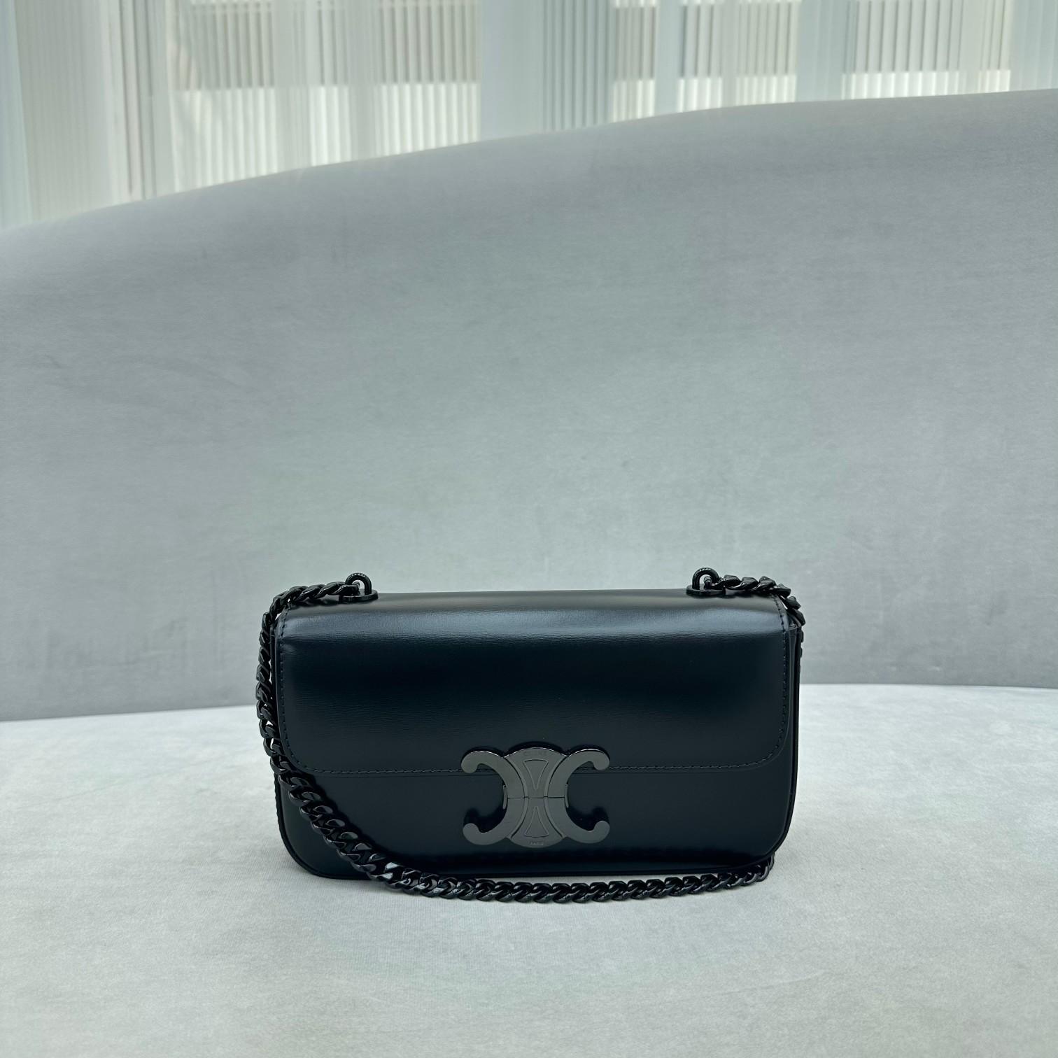 Celine Chain Shoulder Bag Triomphe In Shiny Calfskin - PerfectKickZ