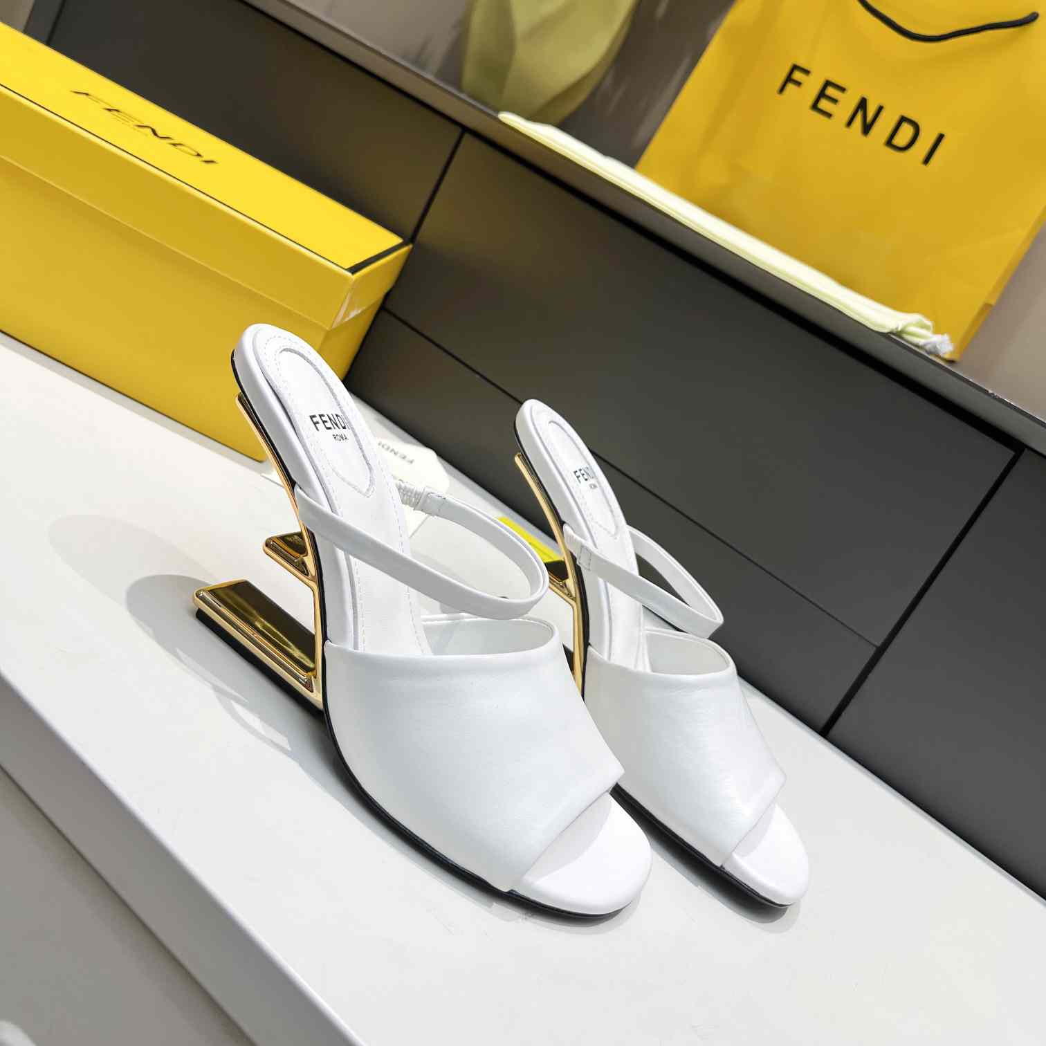 Fendi First White Leather High-Heeled Sandals - PerfectKickZ
